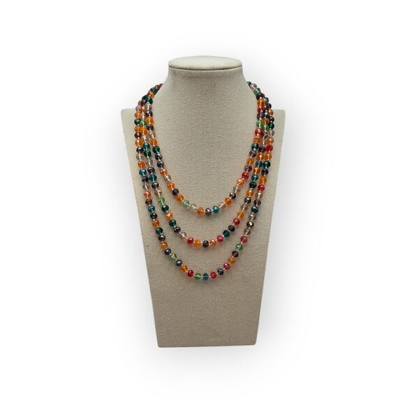 Colorful Faceted Bead Vintage 1970s–1980 Necklace – 62” Long Flapper - Picture 6 of 8